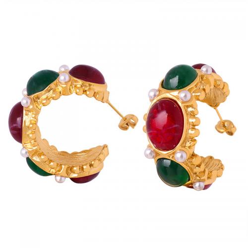 Boucle d'oreille Acier Titane, avec Shell Pearl & résine, bijoux de mode & pour femme, plus de couleurs à choisir, Vendu par paire