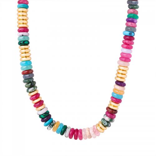 Edelstein Schmuck Halskette, Naturstein, mit Titanstahl, Modeschmuck & für Frau, gemischte Farben, Länge:ca. 40 cm, verkauft von PC
