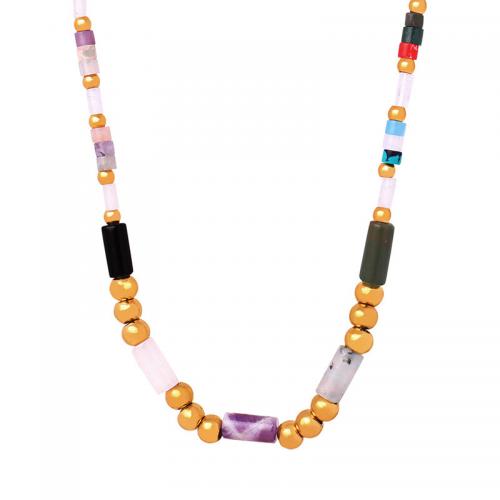 Edelstein Schmuck Halskette, Naturstein, mit Titanstahl, mit Verlängerungskettchen von 7cm, Modeschmuck & für Frau, Länge ca. 40 cm, verkauft von PC