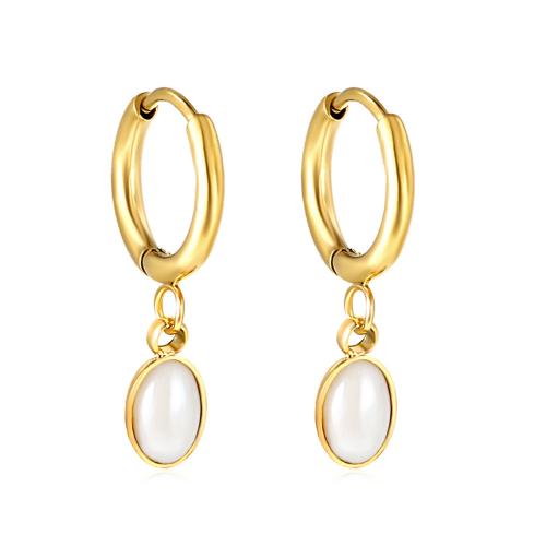 Huggie Hoop Drop Earring 304 Stainless Steel with Plastic Pearl Vacuum Ion Plating fashion jewelry & for woman Sold By Pair