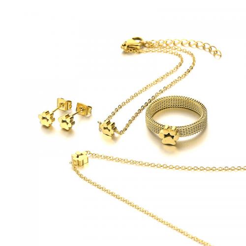 Fashion Stainless Steel Jewelry Sets Stud Earring & finger ring & bracelet & necklace 304 Stainless Steel Claw Vacuum Ion Plating fashion jewelry & for woman golden Sold By PC