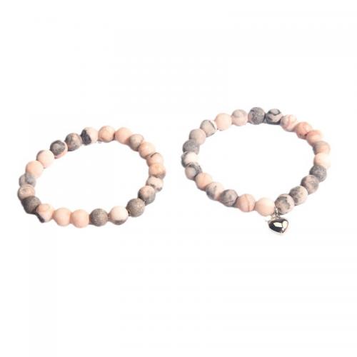 Zebra Jasper Bracelet Set, with Lace Agate, Heart, handmade, 2 pieces & fashion jewelry, more colors for choice, Length:Approx 18 cm, Sold By PC