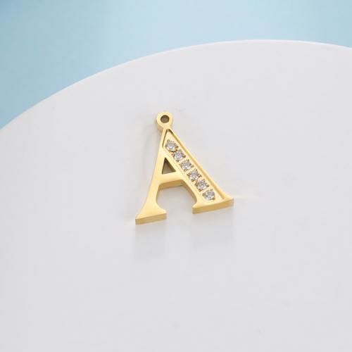 Stainless Steel Letter Pendants 304 Stainless Steel Alphabet Letter Vacuum Ion Plating letters are from A to Z & DIY & with rhinestone golden Sold By PC