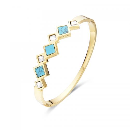 Stainless Steel Bangle 304 Stainless Steel with turquoise Vacuum Ion Plating fashion jewelry & for woman & with rhinestone Inner Approx Sold By PC