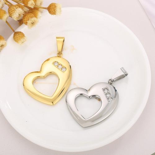 Stainless Steel Heart Pendants, 304 Stainless Steel, plated, DIY & with rhinestone & hollow, more colors for choice, 30mm, Sold By PC