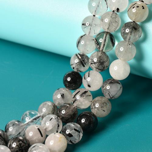 Naturlige kvarts smykker perler, Sort Rutilated Quartz, Runde, du kan DIY & forskellig størrelse for valg, blandede farver, Solgt af Strand