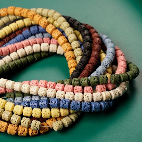 Natürliche Lava Perlen, Trommel, DIY, keine, 6x6mm, 53PCs/Strang, verkauft von Strang