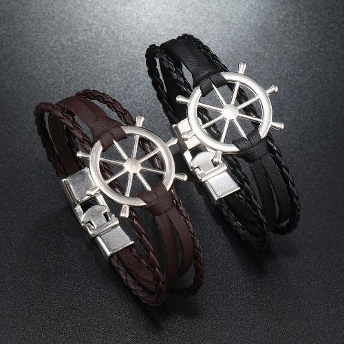 PU Leather Cord Bracelets with Zinc Alloy plated fashion jewelry & Unisex .6cm Length Approx 21 cm Sold By PC