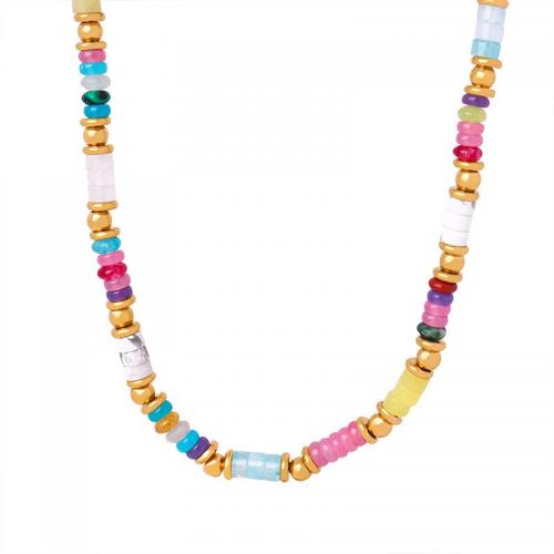 Titanstahl Halskette, mit Naturstein, mit Verlängerungskettchen von 8cm, Handpoliert, Modeschmuck & für Frau, frei von Nickel, Blei & Kadmium, Länge:ca. 40 cm, verkauft von PC