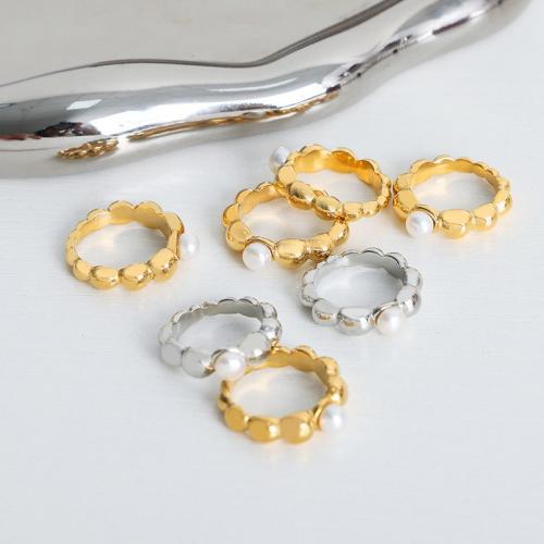 Titanium Čelik Finger Ring, s Slatkovodni Pearl, 18K pozlaćeno, modni nakit & različite veličine za izbor & različitih stilova za izbor & za žene, nikal, olovo i kadmij besplatno, Prodano By PC