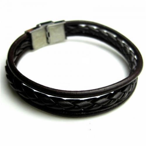 PU Leather Cord Bracelets, 304 Stainless Steel, with Full Grain Cowhide Leather, plated, Unisex, more colors for choice, Length:Approx 21 cm, Sold By PC