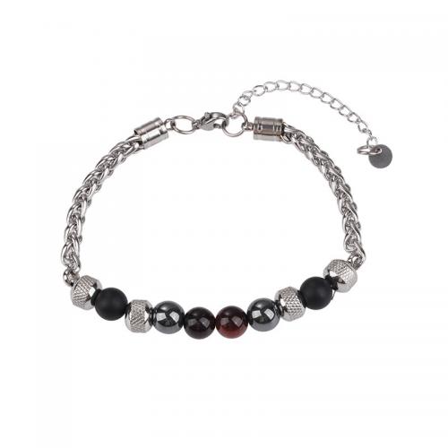 Stainless Steel Jewelry Bracelet 304 Stainless Steel with Gemstone with 5CM extender chain handmade & Unisex silver color Length Approx 18 cm Sold By PC