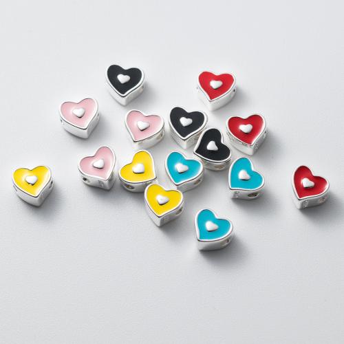 925 Sterling Silver Beads, Heart, plated, DIY & epoxy gel, more colors for choice, 6.50x6x4mm, Hole:Approx 1.5mm, Sold By PC