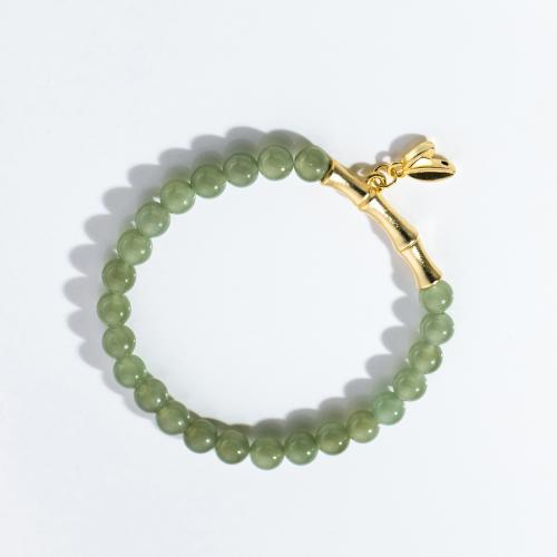 Bracelets en argent sterling, argent sterling 925, avec Hetian Jade & fil élastique, fait à la main, pour femme, vert, Longueur:Environ 15-24 cm, Vendu par PC