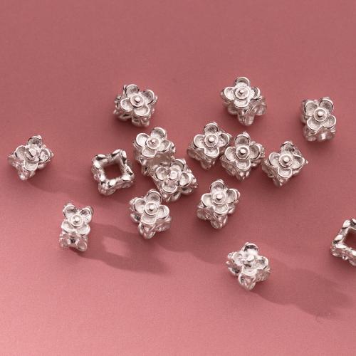 925 Sterling Silver Beads, Flower, polished, DIY, silver color, 4mm, Hole:Approx 1.6mm, Sold By PC