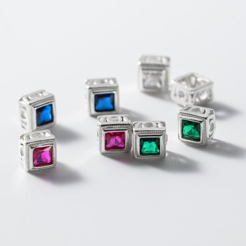 925 Sterling Silver Beads, plated, DIY & micro pave cubic zirconia, more colors for choice, 6mm, Hole:Approx 1.6mm, Sold By PC