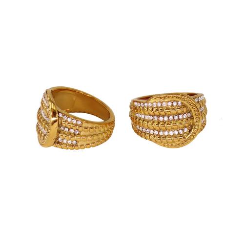 Titanium Steel Finger Ring gold color plated & for woman & with rhinestone US Ring Sold By PC