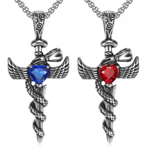 Stainless Steel Cross Pendants, 316 Stainless Steel, Angel Wing Cross, vintage & DIY & with rhinestone, more colors for choice, 30x60mm, Sold By PC