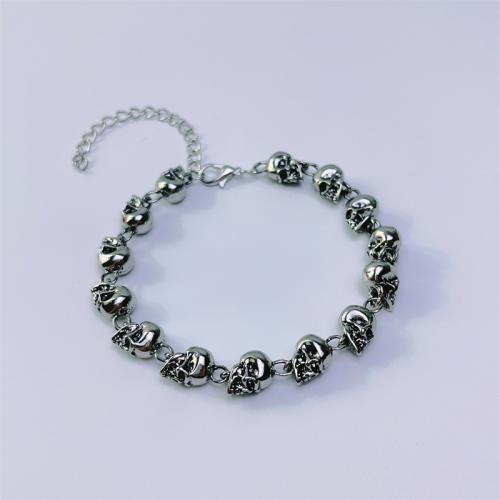 Tibetan Style Bracelet, Skull, antique silver color plated, vintage & punk style & for man, 200x60mm, Sold By PC