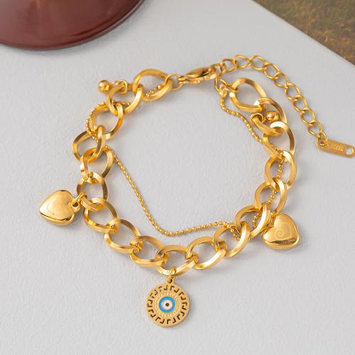 Titanium Steel Bracelet, with 2inch extender chain, gold color plated, different styles for choice & for woman & enamel, Length:Approx 6.7 Inch, Sold By PC