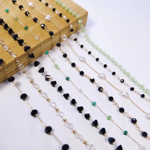 Brass Beading Chains, with Crystal & Plastic Pearl, KC gold color plated, DIY & different styles for choice, more colors for choice, nickel, lead & cadmium free, Sold By m