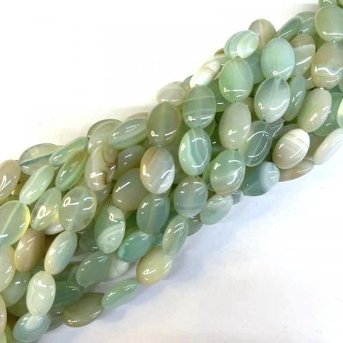 Natürliche Streifen Achat Perlen, flachoval, poliert, DIY, grün, 10x14mm, verkauft per ca. 38 cm Strang
