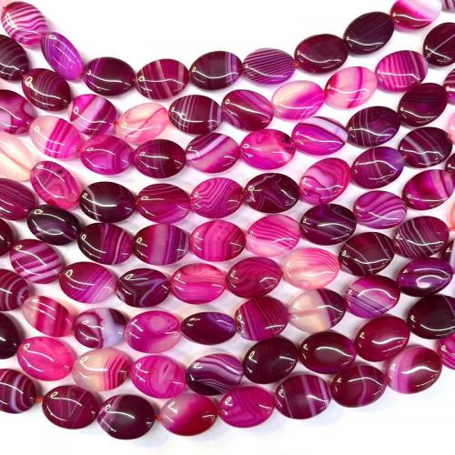 Natürliche Streifen Achat Perlen, flachoval, poliert, DIY, hochrot, 10x14mm, verkauft per ca. 38 cm Strang