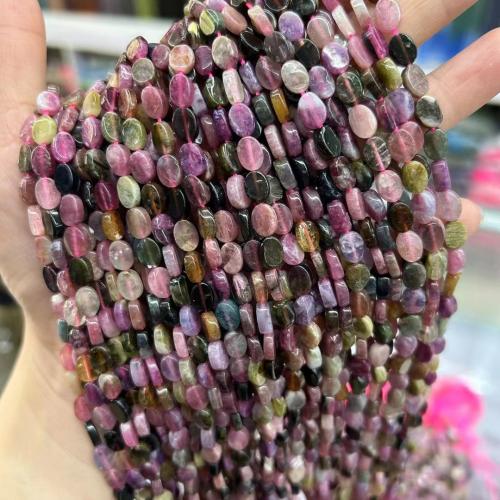 Gemstone Jewelry Beads, Tourmaline, Flat Oval, polished, DIY, mixed colors, 5x8mm, Approx 45PCs/Strand, Sold By Strand