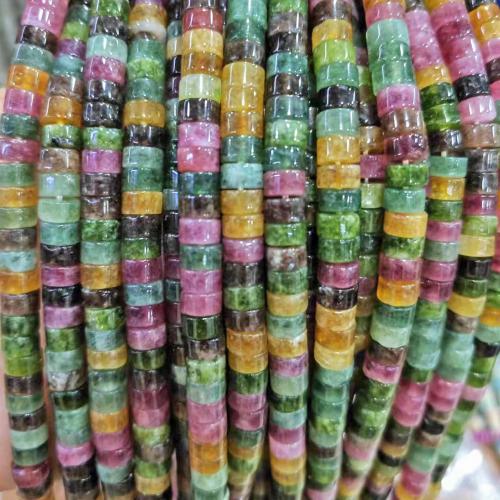 Gemstone Jewelry Beads, Tourmaline, Flat Round, polished, DIY, mixed colors, 3x6mm, Approx 120PCs/Strand, Sold By Strand