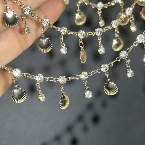 Brass Chain Shell plated DIY & with rhinestone nickel lead & cadmium free 6mm Sold By m