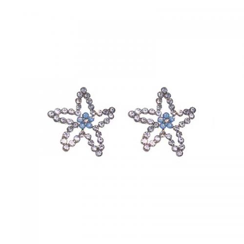 Zinc Alloy Stud Earring Starfish fashion jewelry & for woman & with rhinestone nickel lead & cadmium free Sold By Pair