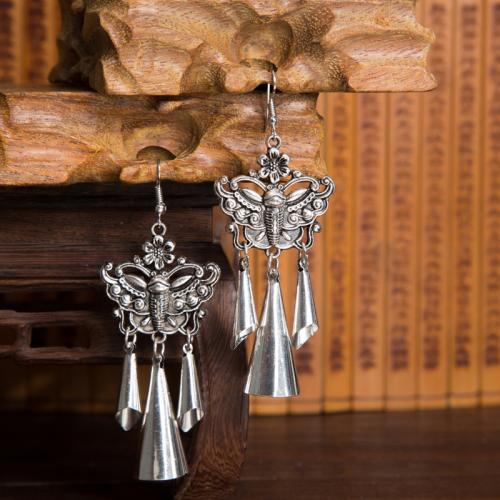 Tibetan Style Drop Earrings, Butterfly, fashion jewelry & for woman, nickel, lead & cadmium free, 85x30mm, Sold By Pair