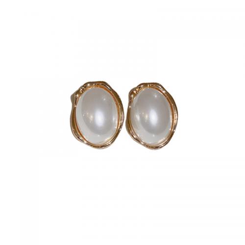 Tibetan Style Stud Earring, with Plastic Pearl, plated, fashion jewelry & for woman, nickel, lead & cadmium free, 29x21mm, Sold By Pair