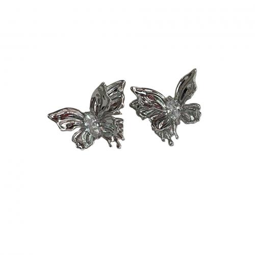 Zinc Alloy Stud Earring Butterfly plated fashion jewelry & for woman & with rhinestone nickel lead & cadmium free Sold By Pair
