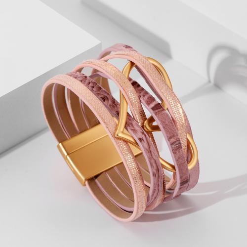 PU Leather Cord Bracelets, with Tibetan Style, Heart, gold color plated, fashion jewelry & multilayer & for woman, more colors for choice, Length:Approx 21 cm, Sold By PC