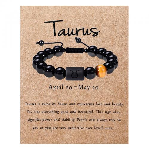 Glass Beads Bracelet with Tiger Eye 12 Signs of the Zodiac handmade fashion jewelry & Unisex & adjustable Length Approx 16-28 cm Sold By PC
