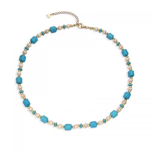 Fashion Turquoise Necklace Natural Turquoise with Shell Pearl & Zinc Alloy with 5cm extender chain plated fashion jewelry & Unisex Length Approx 45 cm Sold By PC
