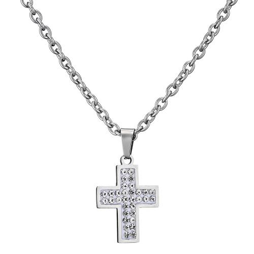 Nehrđajućeg čelika, nakit ogrlice, 304 nehrđajućeg čelika, Križ, modni nakit & za čovjeka & s Rhinestone, izvorna boja, Dužina Približno 60 cm, Prodano By PC