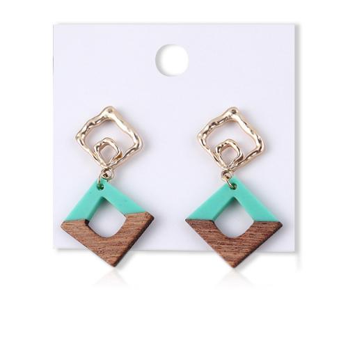Zinc Alloy Drop Earrings with Resin & Brass Rhombus gold color plated for woman green Sold By Pair
