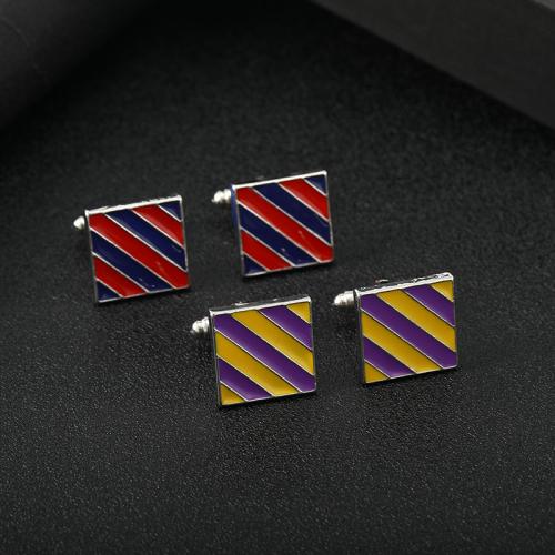 Cufflinks, Tibetan Style,  Square, silver color plated, for man & enamel, more colors for choice, 18x17mm, Sold By Pair