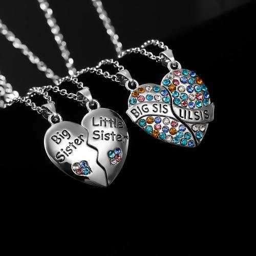 Zinc Alloy Jewelry Necklace with 4.5CM extender chain Heart silver color plated & for woman & with rhinestone Sold By PC