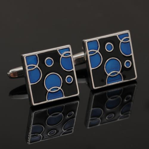 Cufflinks, Tibetan Style,  Square, silver color plated, enamel, more colors for choice, 18mm, Sold By Pair