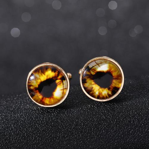 Cufflinks Zinc Alloy with Resin Round gold color plated enamel Sold By Pair