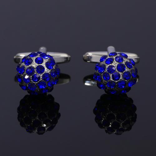 Cufflinks Zinc Alloy silver color plated & for man & with rhinestone Sold By Pair