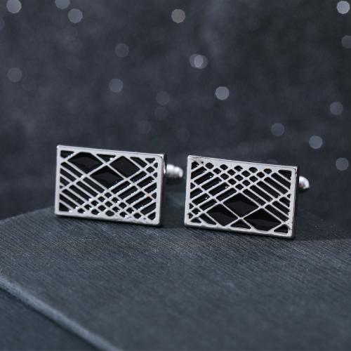 Cufflinks, Tibetan Style, Rectangle, silver color plated, for man & enamel, black, 20x13mm, Sold By Pair