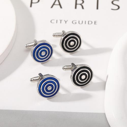 Cufflinks Zinc Alloy Round silver color plated for man & enamel 18mm Sold By Pair