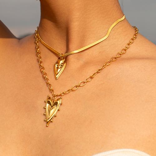 Edelstahl Schmuck Halskette, 304 Edelstahl, mit Verlängerungskettchen von 5.5cm, Herz, plattiert, Modeschmuck, goldfarben, 14.40x30.40mm, verkauft von PC