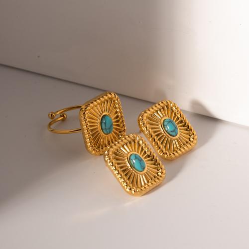 Fashion Stainless Steel Jewelry Sets 304 Stainless Steel with turquoise Square plated fashion jewelry golden Sold By PC