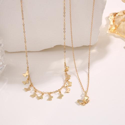 Zinc Alloy Jewelry Necklace with Crystal with 10.3cm extender chain Double Layer & fashion jewelry & for woman golden nickel lead & cadmium free Length Approx 48 cm Sold By PC