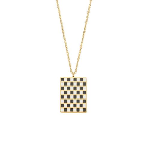 Stainless Steel Jewelry Necklace, 304 Stainless Steel, Square, 18K gold plated, fashion jewelry & for woman & enamel, nickel, lead & cadmium free, Pendant:2.6x1.7x0.2cm, Length:Approx 40 cm, Sold By PC